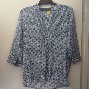 Roberta Roller Rabbit - Blue and white fish print tunic top, size M, NWOT